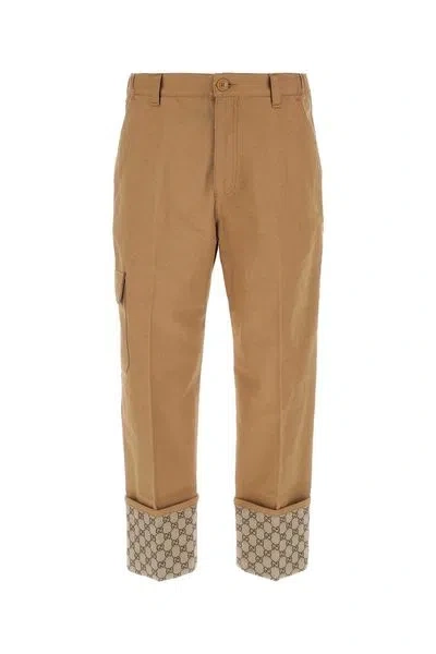 Gucci Beige Pleated Trousers With Gg Cuffs For Men