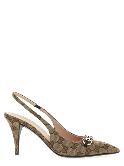 Gucci Beige Polyester High Heel Women's Pumps In Brown