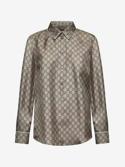 GUCCI BEIGE PRINTED SILK TWILL SHIRT
