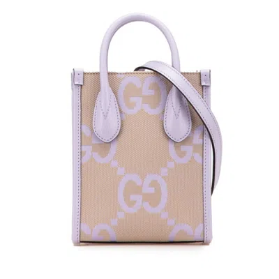 Pre-owned Gucci Beige Purple Canvas Leather Handbag Shoulder Bag ()