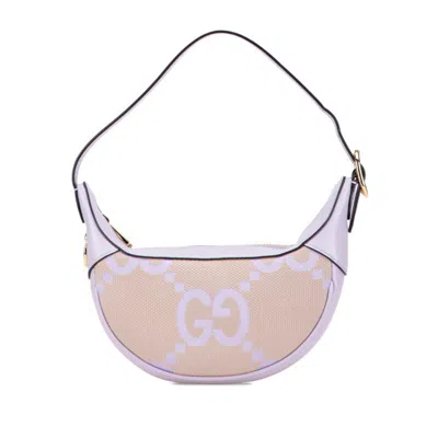 Pre-owned Gucci Beige Purple Canvas Leather Handbag Shoulder Bag () In Multi