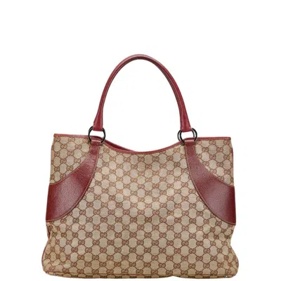Pre-owned Gucci Beige Purple Canvas Leather Handbag Tote Bag () In Multi