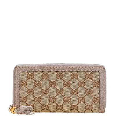 Pre-owned Gucci Beige Purple Canvas Leather Long Wallet (bi-fold) ()