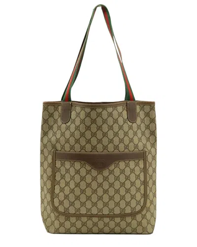 Pre-owned Gucci Beige Pvc & Leather Gg Plus Sherry Line Tote (authentic Pre-loved)