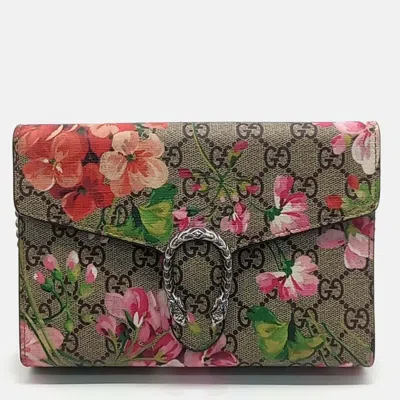 Pre-owned Gucci Beige Pvc Bloom Supreme Mini Chain Bag In Sand