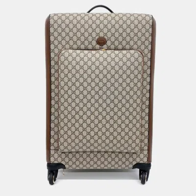 Pre-owned Gucci Beige Pvc Gg Supreme Large Trolley