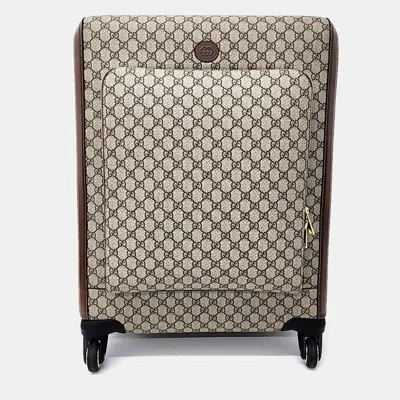 Pre-owned Gucci Beige Pvc Gg Supreme Medium Trolley