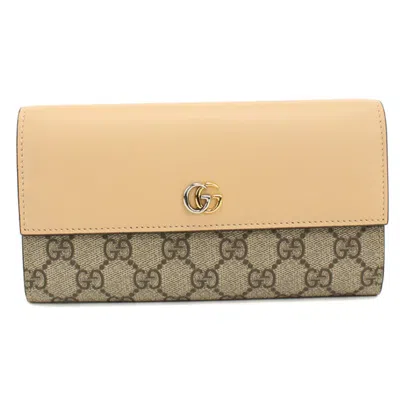 Pre-owned Gucci Beige Pvc Leather Long Wallet (bi-fold) () In Sand
