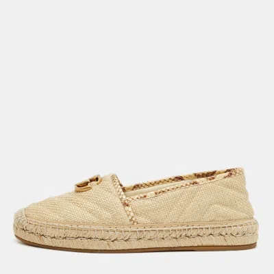 Pre-owned Gucci Beige Python And Raffia Gg Marmont Espadrille Flats Size 38.5 In Sand