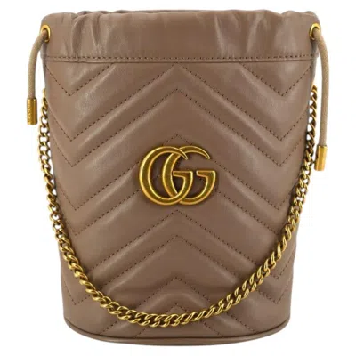 Pre-owned Gucci Beige Quilted Leather Gg Marmont Chain Bucket Shoulder Bag In Brown