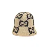 Gucci Beige Raffia Hat With Black Gg Logo Embroidery In Neutrals
