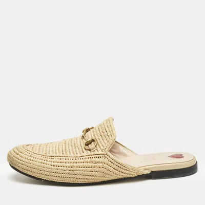 Pre-owned Gucci Beige Raffia Princetown Mules Size 40