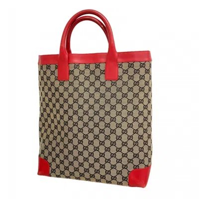 Pre-owned Gucci Beige Red Color Canvas Tote Bag () In Multi