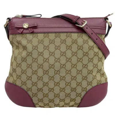 Pre-owned Gucci Beige Red Color Gg Canvas Leather Shoulder Bag ()