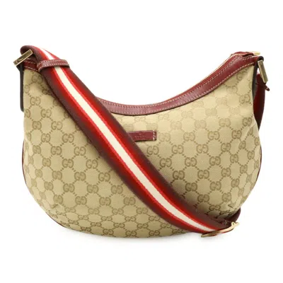 Pre-owned Gucci Beige Red Color Gg Canvas Leather Shoulder Bag () In Multi