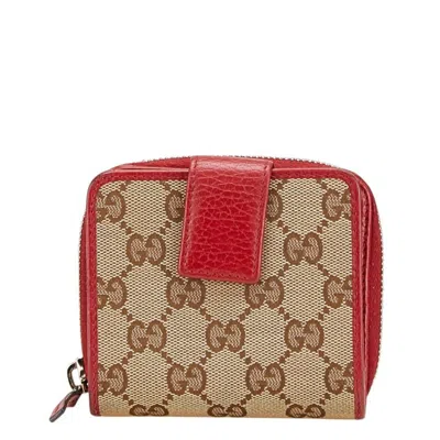 Pre-owned Gucci Beige Red Color Gg Canvas Wallet (bi-fold) () In Multi