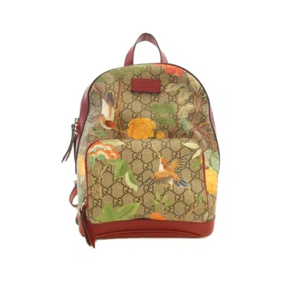 Pre-owned Gucci Beige Red Color Gg Supreme Backpack () In Multi