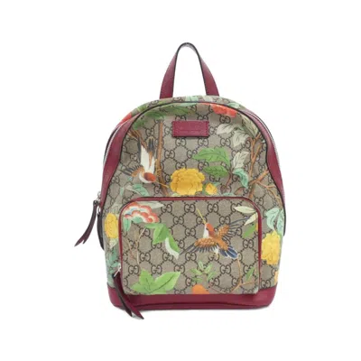 Pre-owned Gucci Beige Red Color Gg Supreme Canvas Backpack () In Beige, Red Color