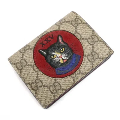 Pre-owned Gucci Beige Red Color Gg Supreme Canvas Pvc Leather Wallet (bi-fold) () In Multi