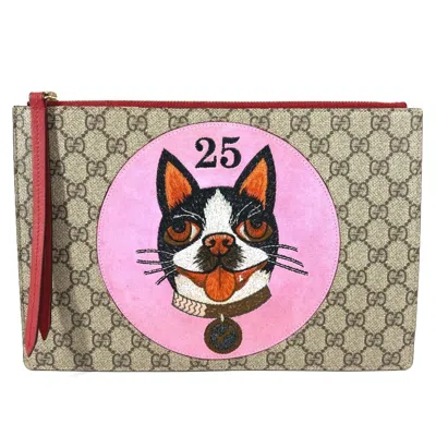 Pre-owned Gucci Beige Red Color Gg Supreme Clutch Bag () In Beige, Red Color