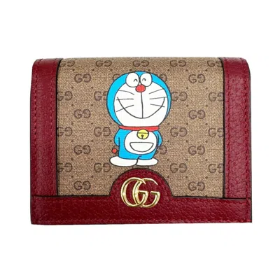 Pre-owned Gucci Beige Red Color Gg Supreme Leather Wallet (bi-fold) () In Multi
