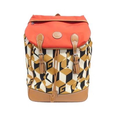 Pre-owned Gucci Beige Red Color Nylon Leather Backpack ()
