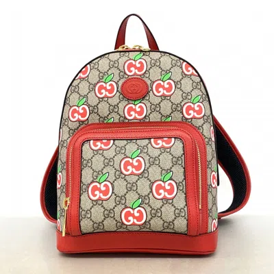 Pre-owned Gucci Beige Red Color Pvc Backpack () In Multi