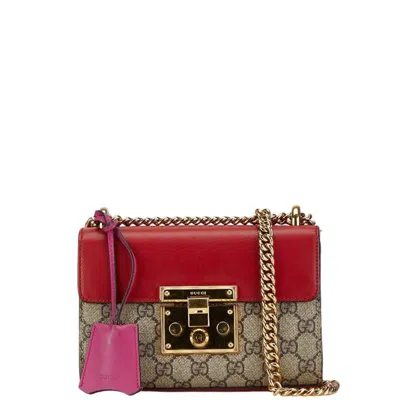 Pre-owned Gucci Beige Red Color Pvc Leather Shoulder Bag () In Beige, Red Color