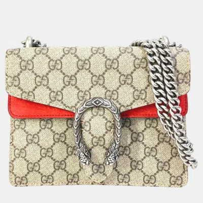 Pre-owned Gucci Beige Red Gg Double Chain Crossbody Bag