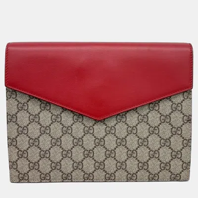 Pre-owned Gucci Beige Red Leather And Pvc Clutch