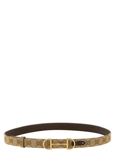 Gucci Beige Reversible Logo Belt In Brown