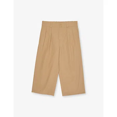 Gucci Kids' Beige Sand Straight-leg Pleated Cotton Trousers 4-6 In Neutral