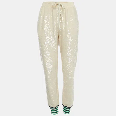 Pre-owned Gucci Beige Sequined Cotton Drawstring Joggers L