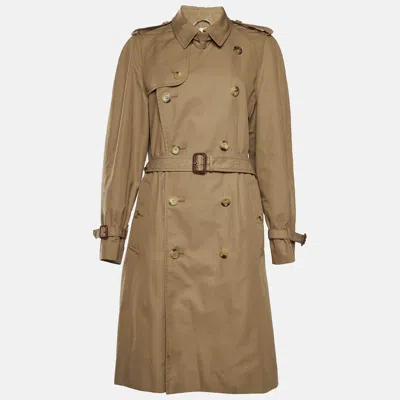 Pre-owned Gucci Beige Sequined Tiger Detail Gabardine Double Breasted Trench Coat S