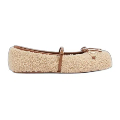 Gucci Beige Shearling Ballerinas In Brown