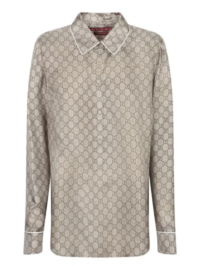Gucci Beige Silk Shirt In Gray