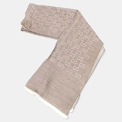 Pre-owned Gucci Beige Silk Wool Shawl/scarf In Sand