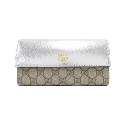 Pre-owned Gucci Beige Silver Gg Supreme Leather Long Wallet (bi-fold) ()