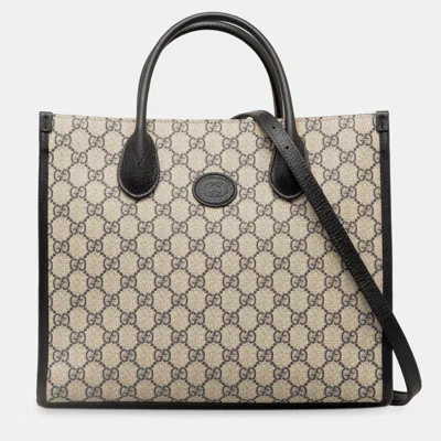 Pre-owned Gucci Beige Small Gg Supreme Interlocking G Tote In Sand