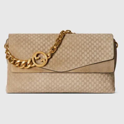 Gucci Shoulder Bag In Suede With Large Chain In Brown