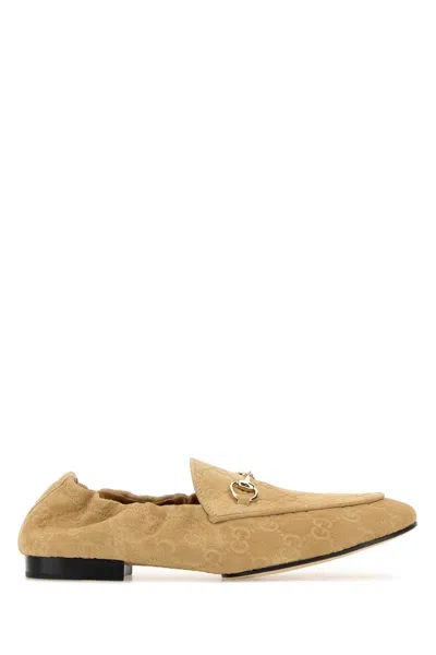Gucci Beige Suede Loafers In Brown