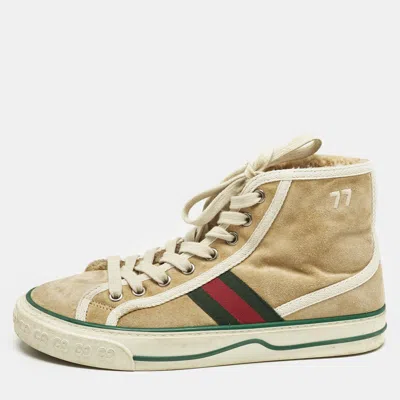 Pre-owned Gucci Beige Suede Tennis 1977 High Top Sneakers Size 36 In Sand