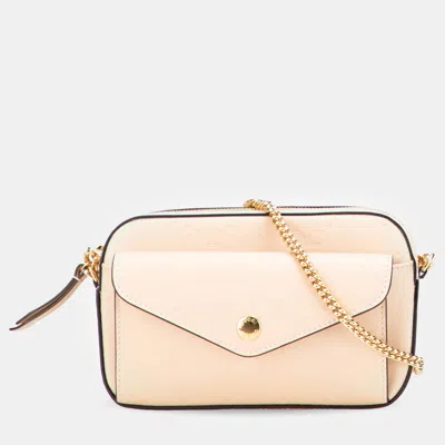 Pre-owned Gucci Beige Super Mini Gg Debossed Calf Chain Wallet In Sand