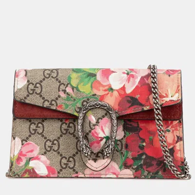 Pre-owned Gucci Beige Super Mini Gg Supreme Blooms Dionysus Crossbody In Sand