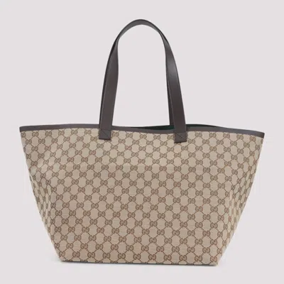 Gucci Leather Trim Tote Bag With Dual Handles In Beige