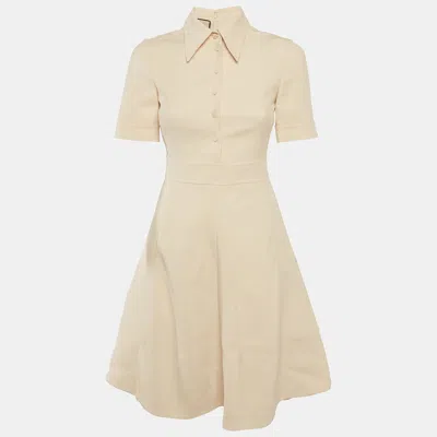 Pre-owned Gucci Beige Twill Fit & Flare Mini Dress Xs In Sand