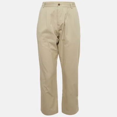 Pre-owned Gucci Beige Twill Pleated Pants L In Sand