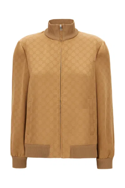 Gucci Gg Jacquard Jacket In Beige