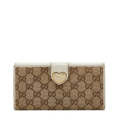 Pre-owned Gucci Beige White Canvas Leather Coin Purse/coin Case () In Multi