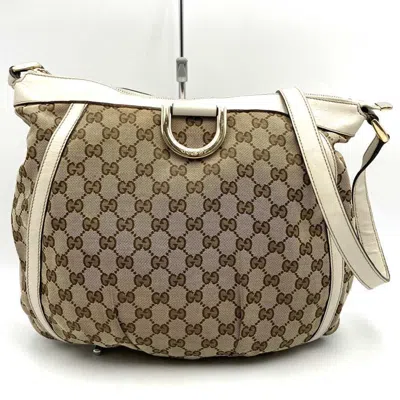 Pre-owned Gucci Beige White Gg Canvas Leather Shoulder Bag ()
